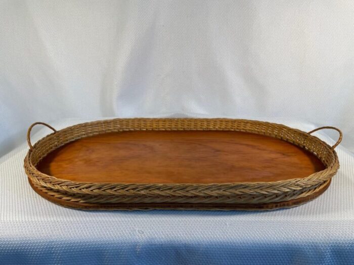 early 1900s french wicker and wood gallery tray 1192