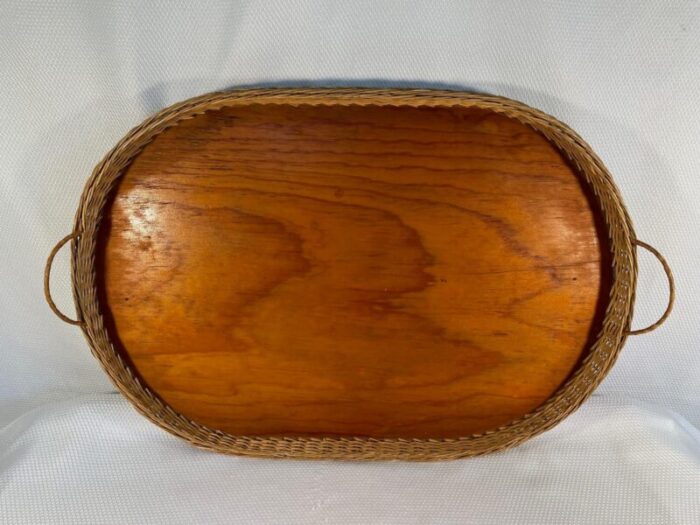 early 1900s french wicker and wood gallery tray 3175