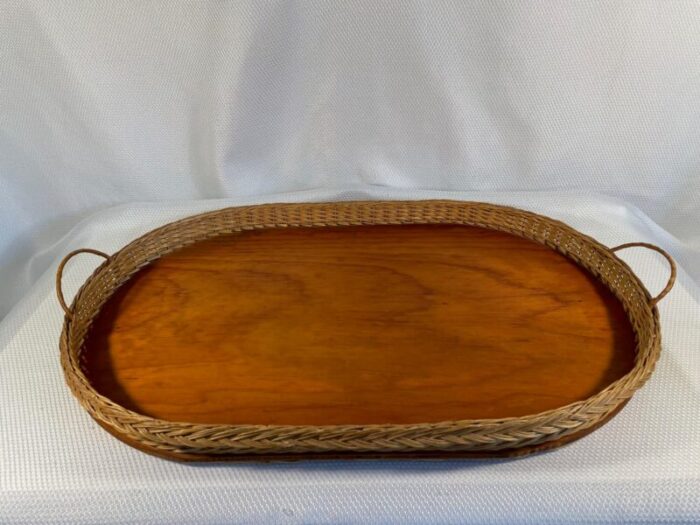 early 1900s french wicker and wood gallery tray 6840