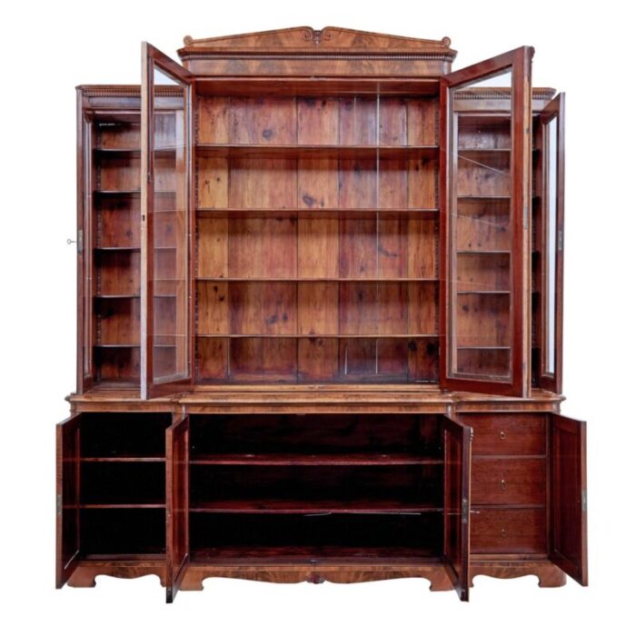 early 19th century scandinavian empire flame mahogany breakfront bookcase 2