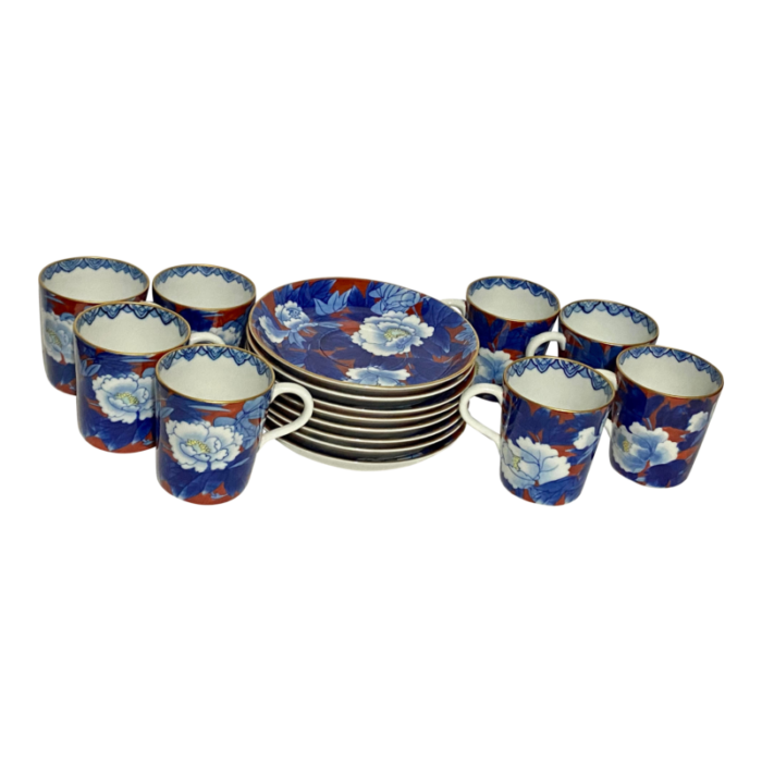 early 20th century arita fukagawa hand painted cups and saucers 16 pieces 4808