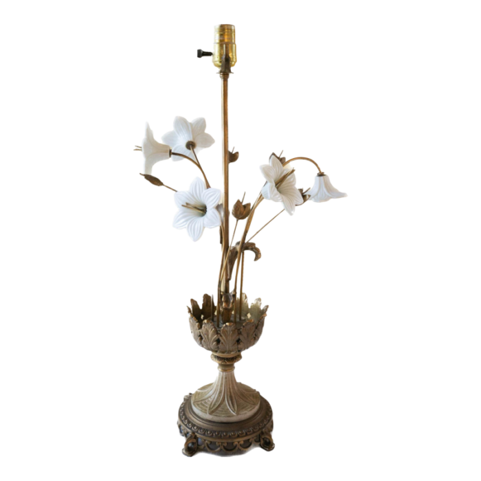 early 20th century hollywood regency gilt metal and milk glass table lamp 3503