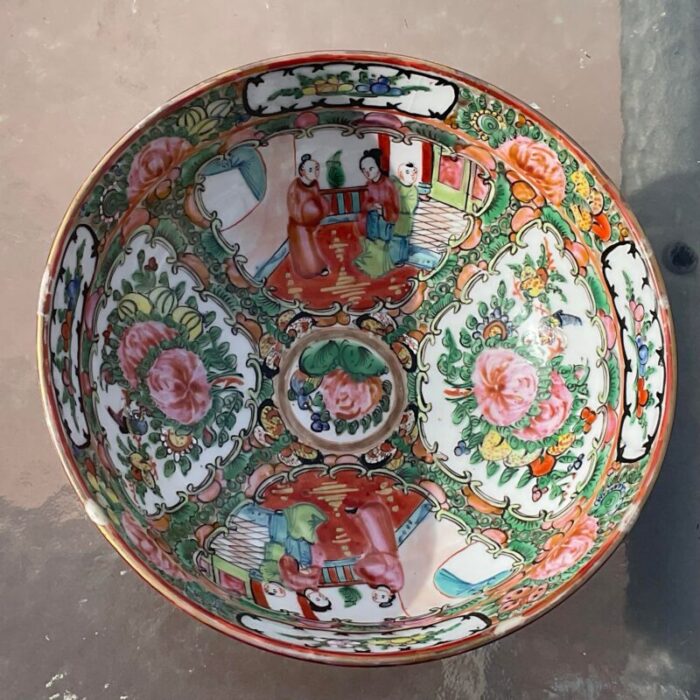 early 20th century rose medallion serving bowl 0802