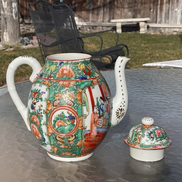 early 20th century rose medallion tea pot 8659