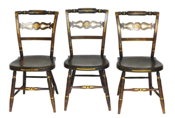 early 20th century set of 6 hitchcock style windsor chairs grain painted stenciled gold accents 0061