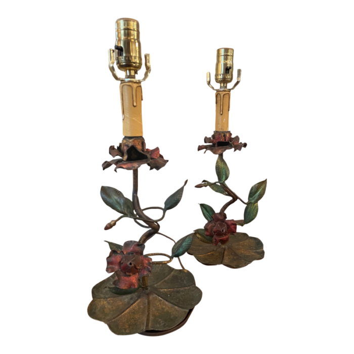 early 20th century tole flower lamps set of 2 5047