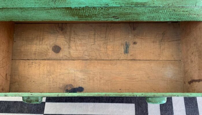 early 20th century vintage farmhouse painted green 2 drawer cabinet 9800