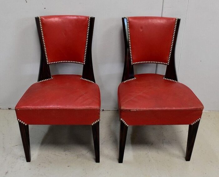 ebony macassar and red leather dining chairs 1930s set of 2 4