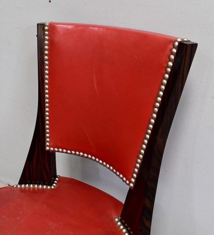 ebony macassar and red leather dining chairs 1930s set of 2 7