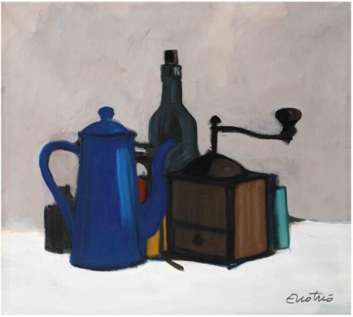 enotrio pugliese still life with grinder tempera mid 20th century 0602