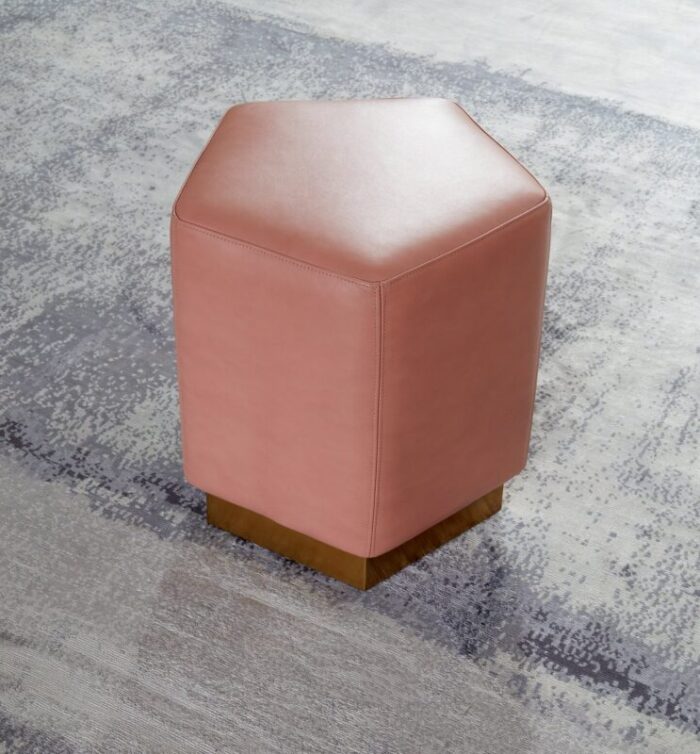 ermes pentagon pouf confetto in pink mousse leather and brass by casa botelho 1