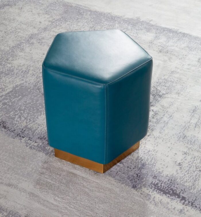 ermes pentagon pouf mare in blue mousse leather and brass by casa botelho 1