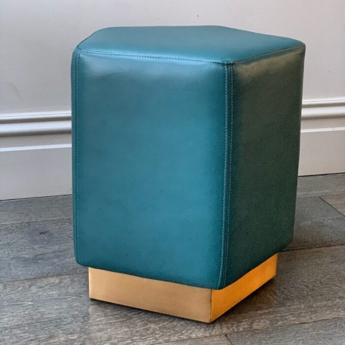 ermes pentagon pouf mare in blue mousse leather and brass by casa botelho 3