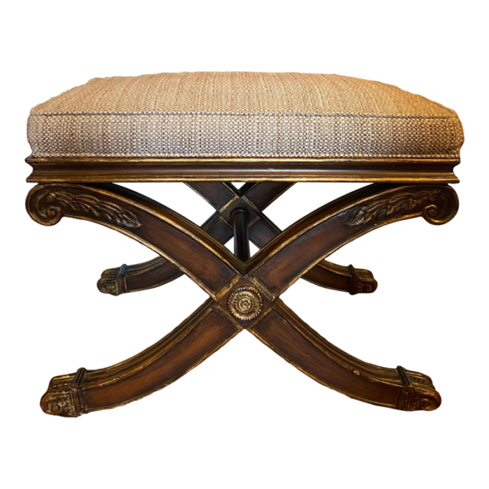 ethan allen regency style mahogany gilt x base ottoman stool 2588