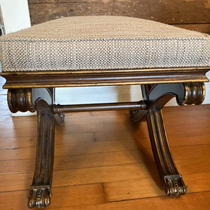 ethan allen regency style mahogany gilt x base ottoman stool 5329