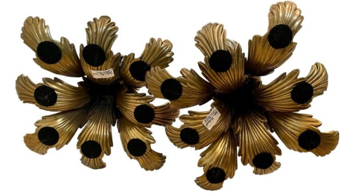 fabulous vintage 31 john richard palm fronds brass and crystal pillar candle holders set of 2 hollywood regency 8563