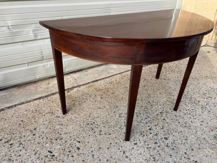 federal satinwood inlaid mahogany demilune consoler tables circa 1850s 1021