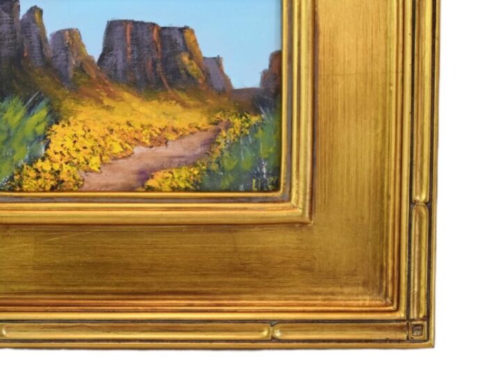 floral flowers in bloom canyon impressionist landscape oil painting w antiqued gold wood frame 4824