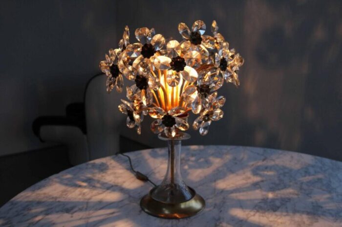 flower table lamp in crystal glass chalice from palwa 7209