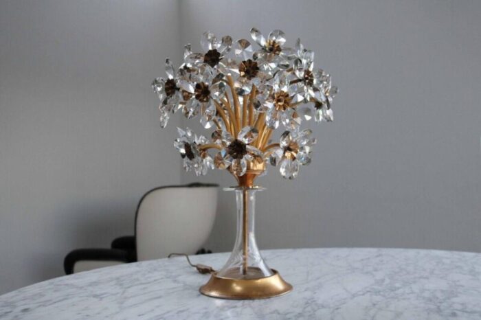 flower table lamp in crystal glass chalice from palwa 8566