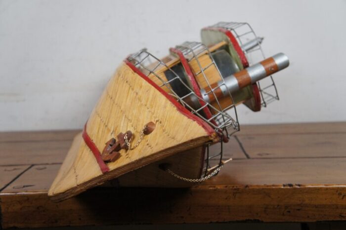 folk art matchstick model boat ship maritime night light sculpture 31 0930