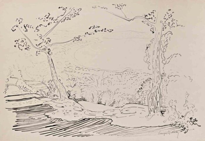 francois quelvee landscape ink drawing mid 20th century 0327