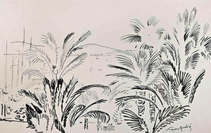 francois quelvee landscape ink drawing mid 20th century 0474