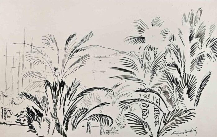 francois quelvee landscape ink drawing mid 20th century 5195