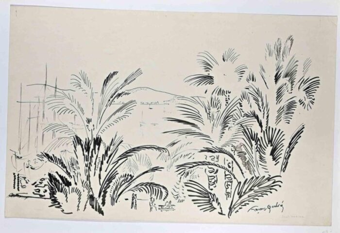 francois quelvee landscape ink drawing mid 20th century 6355