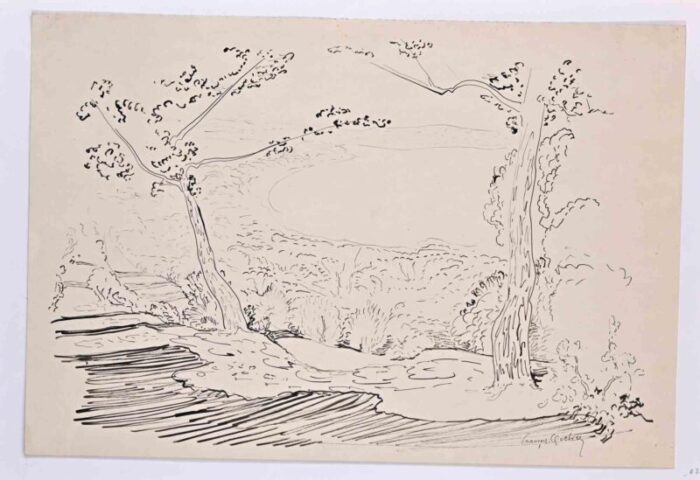 francois quelvee landscape ink drawing mid 20th century 7939