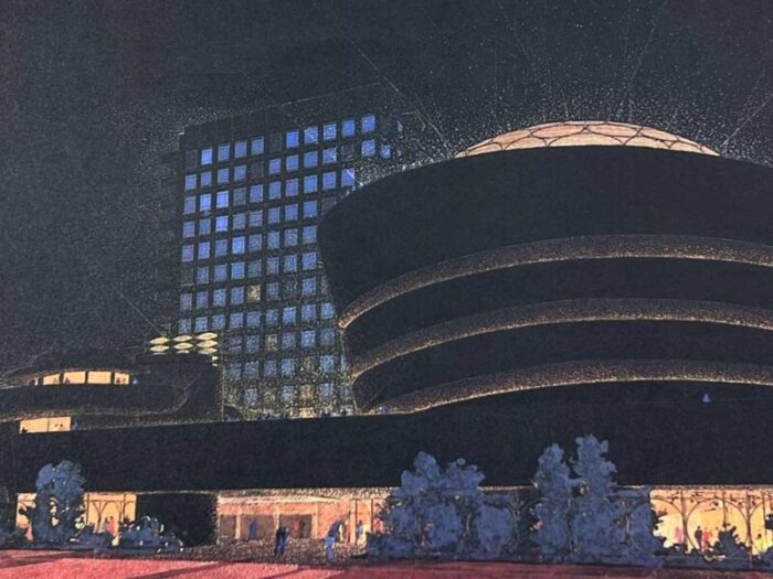 frank lloyd wright lithograph ltd ed solomon r guggenheim at night wframe 6327