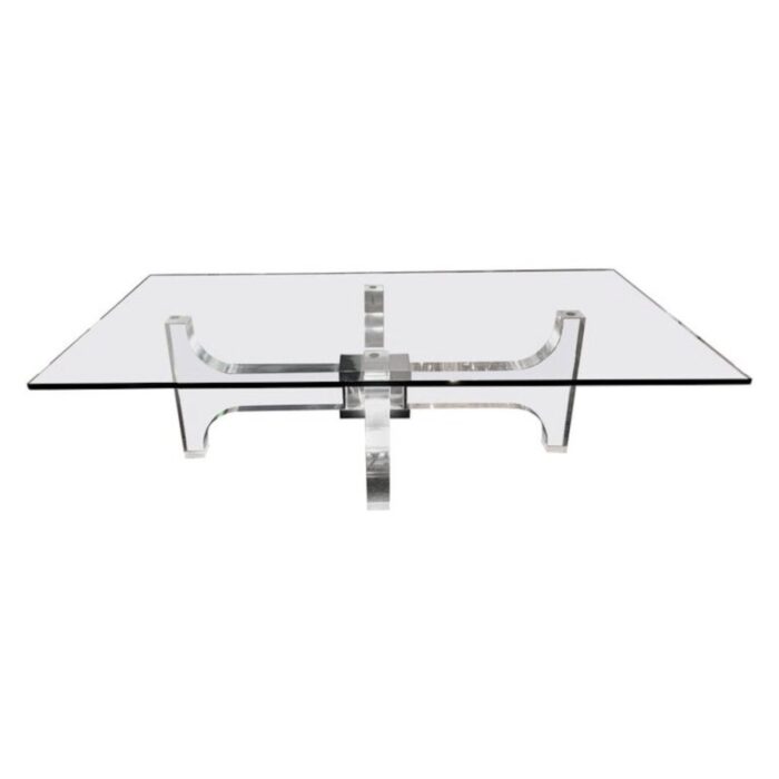 french acrylic glass and metal coffee table by philippe jean 1970s 1