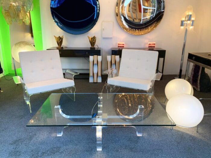 french acrylic glass and metal coffee table by philippe jean 1970s 10