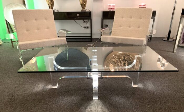 french acrylic glass and metal coffee table by philippe jean 1970s 4