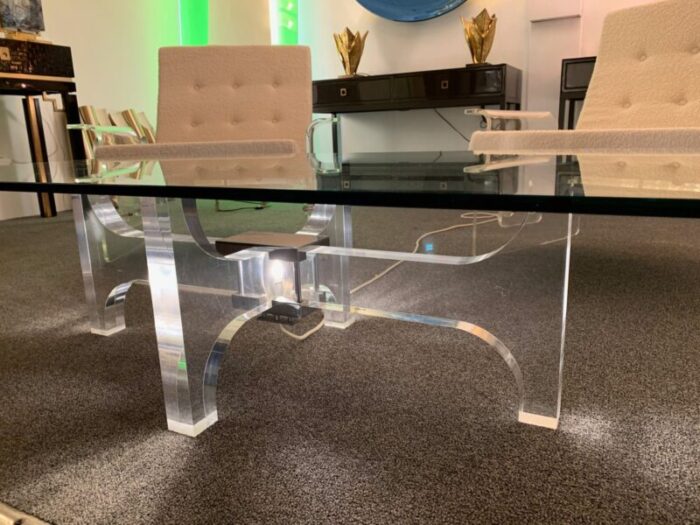 french acrylic glass and metal coffee table by philippe jean 1970s 5