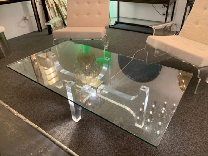 french acrylic glass and metal coffee table by philippe jean 1970s 7