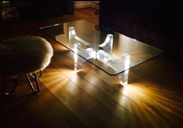 french acrylic glass and metal coffee table by philippe jean 1970s 9