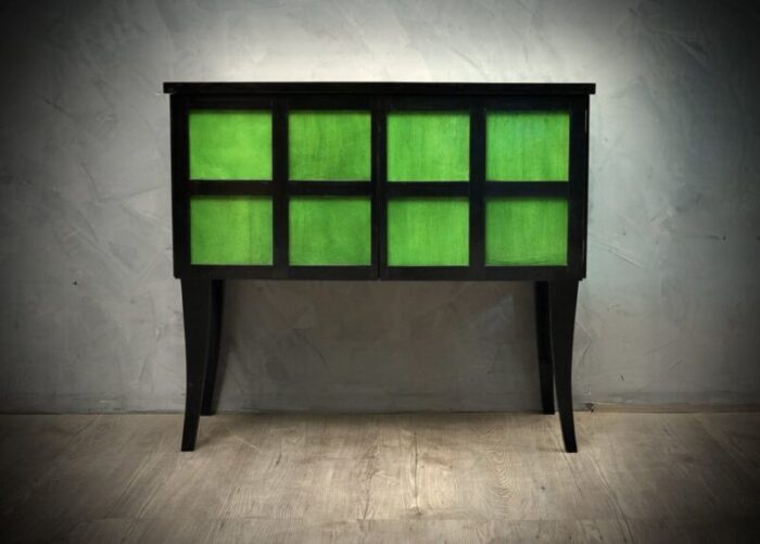 french art deco parchment emerald green and black wood sideboard 1940s 2