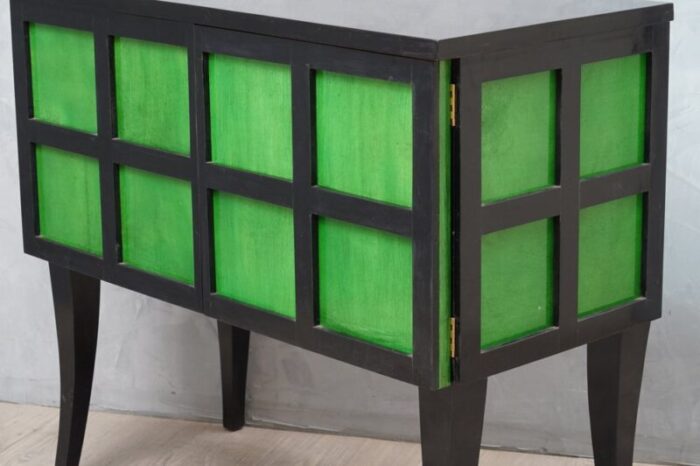 french art deco parchment emerald green and black wood sideboard 1940s 3