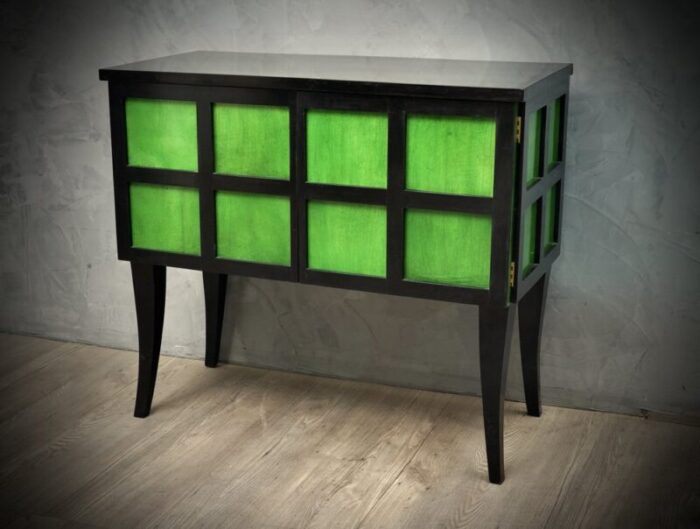 french art deco parchment emerald green and black wood sideboard 1940s 8