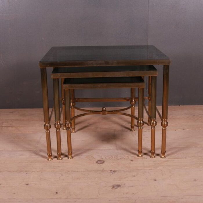 french brass and glass nesting tables 1950s set of 3 1