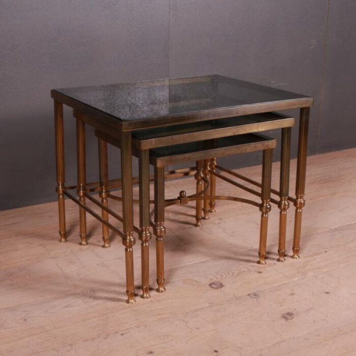 french brass and glass nesting tables 1950s set of 3 2