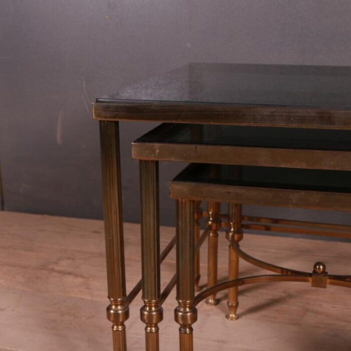 french brass and glass nesting tables 1950s set of 3 3