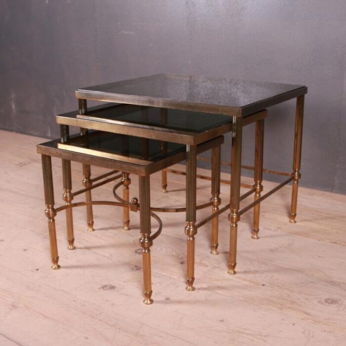 french brass and glass nesting tables 1950s set of 3 5