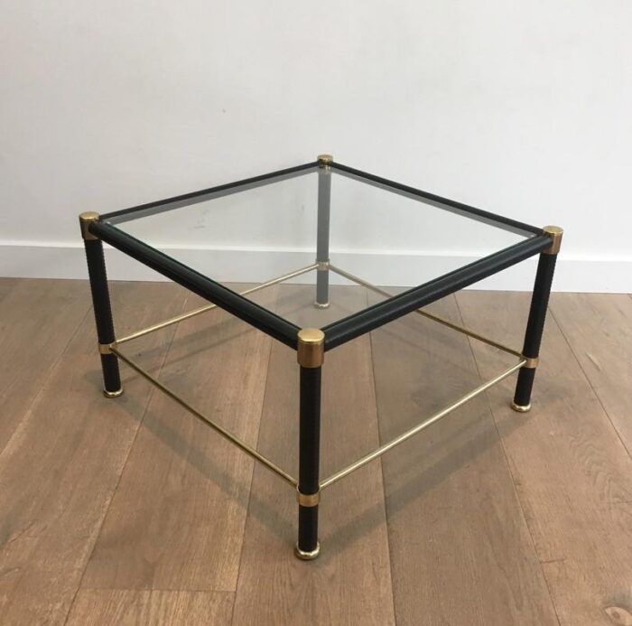 french brass black lacquered square side tables in the style of jacques adnet 1970s set of 2 1 scaled