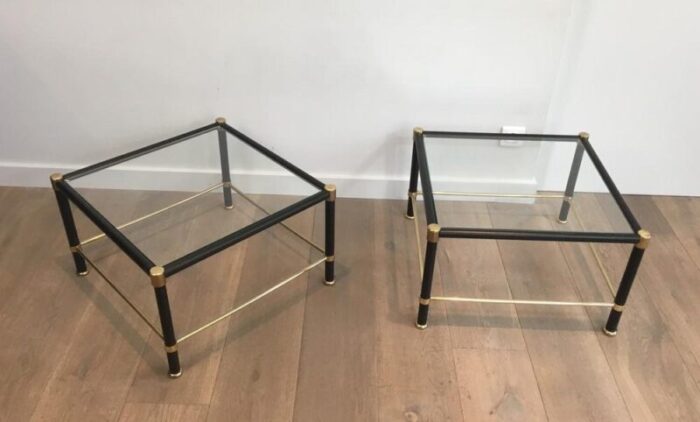 french brass black lacquered square side tables in the style of jacques adnet 1970s set of 2 2