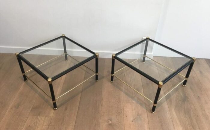 french brass black lacquered square side tables in the style of jacques adnet 1970s set of 2 5