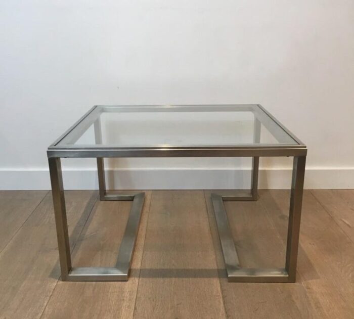 french brushed steel side tables 1970s set of 2 1