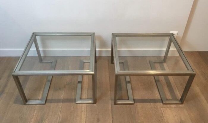 french brushed steel side tables 1970s set of 2 2