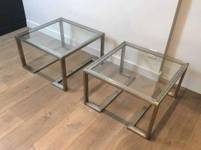 french brushed steel side tables 1970s set of 2 3